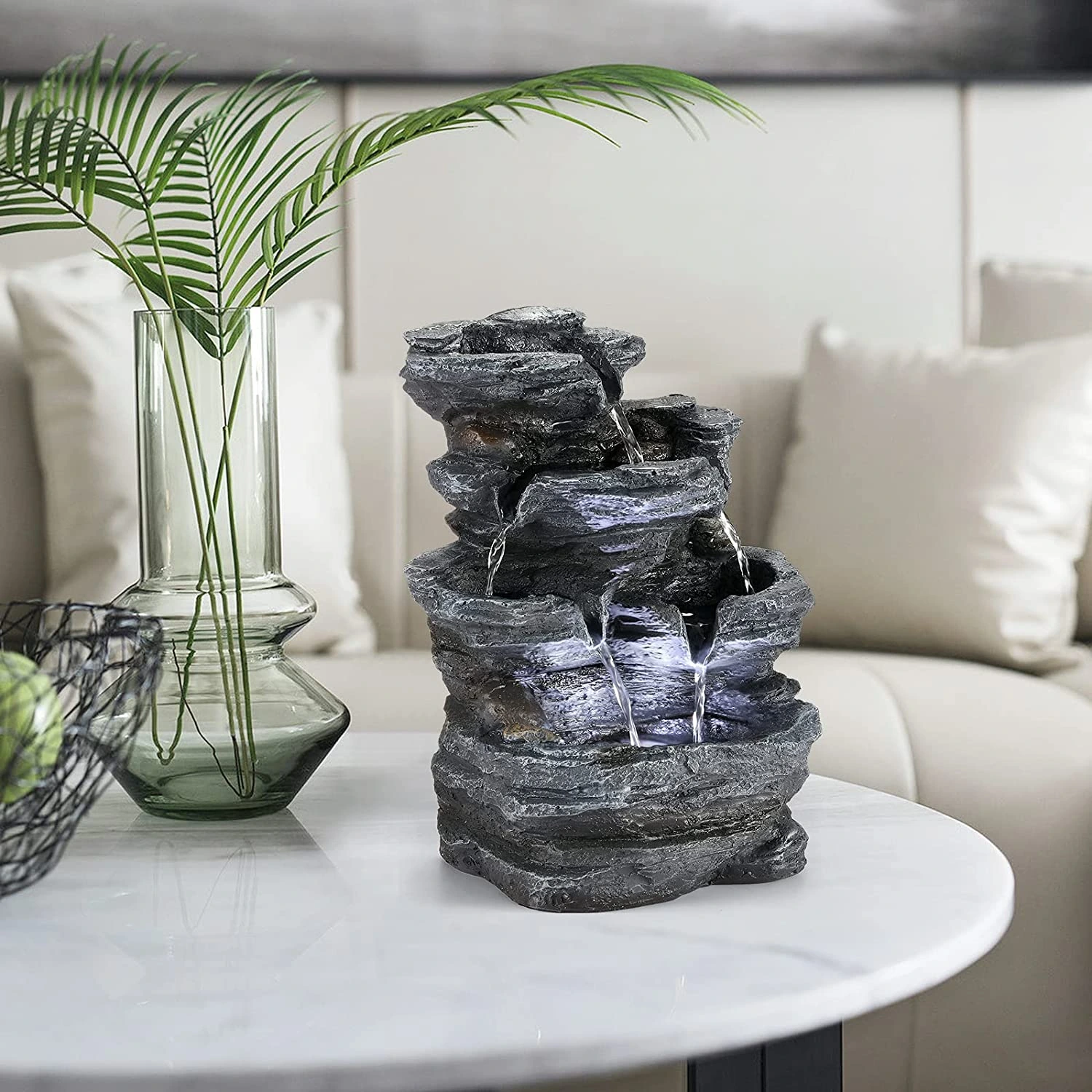 Stacked Rocks tabletop fountain — detail