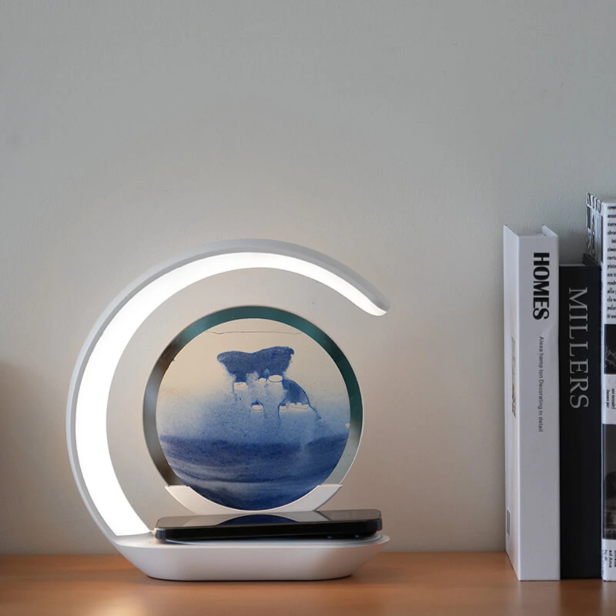 Crescent Glow charging lamp — detail